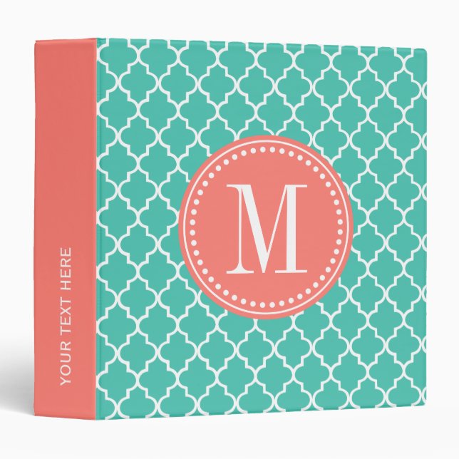 Turquoise Moroccan Tiles Lattice Personalized Binder (Front/Spine)