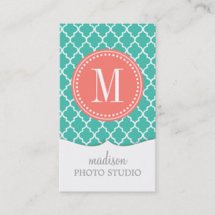 Turquoise Moroccan Tiles Lattice Personalized Business Card