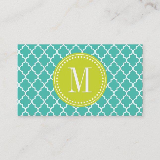 Turquoise Moroccan Tiles Lattice Personalized Calling Card (Front)