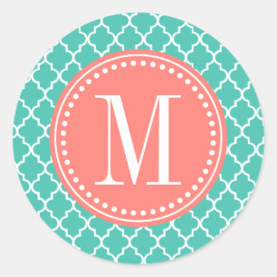 Turquoise Moroccan Tiles Lattice Personalized Classic Round Sticker