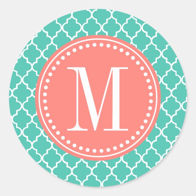 Turquoise Moroccan Tiles Lattice Personalized Classic Round Sticker (Front)
