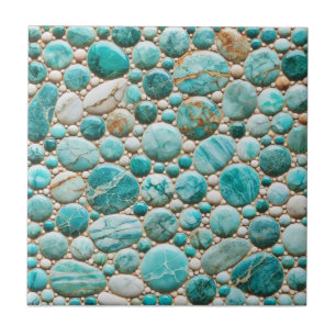 Turquoise Mosaic Pebble Design Ceramic Tile
