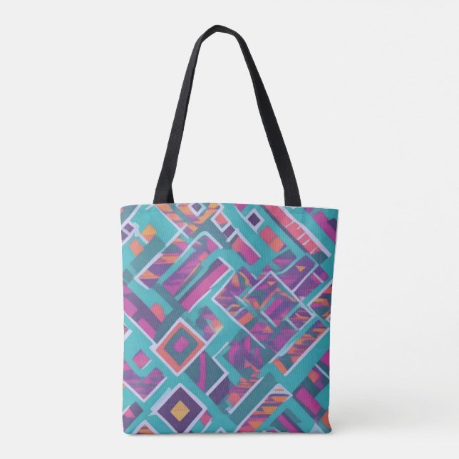 Turquoise Multi Abstract Diagonal Colours Tote Bag (Back)