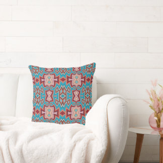 Turquoise Multi Tribal Inspired Shapes Throw Pillow