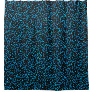 Turquoise Music Notes On Black Shower Curtain