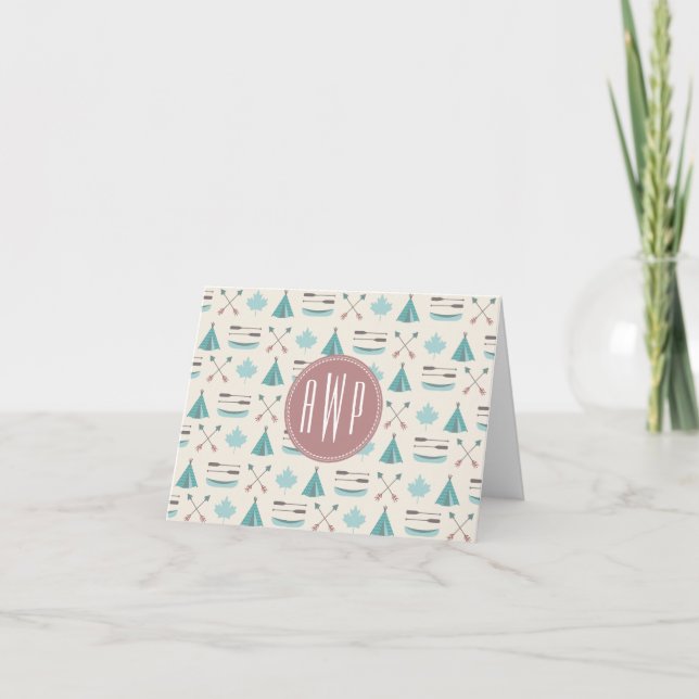 Turquoise Native Tipi Monogram Pattern Note Card (Front)