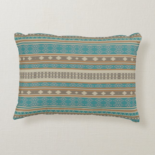 Turquoise Native Tribal Pattern Accent Pillow (Back)