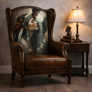 Turquoise Native Woman Fan Decoupage Tissue Paper