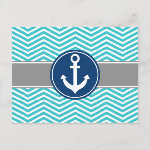 Turquoise Nautical Anchor Chevron Postcard