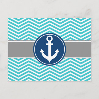 Turquoise Nautical Anchor Chevron Postcard