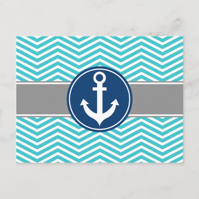 Turquoise Nautical Anchor Chevron Postcard (Front)