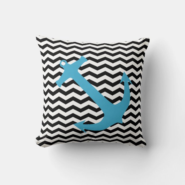 Turquoise Nautical Anchor Chevron Print Pillow (Front)