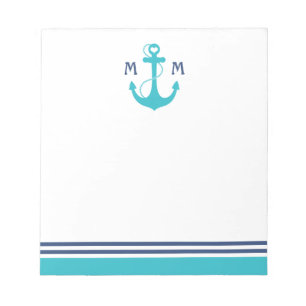 Turquoise Nautical Heart Anchor Notepad