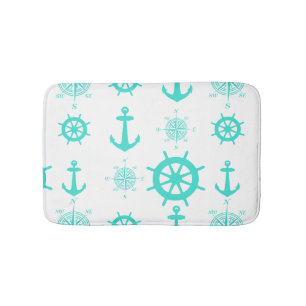 Turquoise Nautical Pattern Bath Mat
