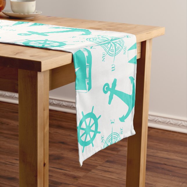 Turquoise Nautical Pattern Medium Table Runner (In Situ)