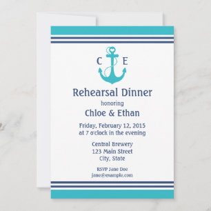 Turquoise Nautical Rehearsal Dinner Invitation