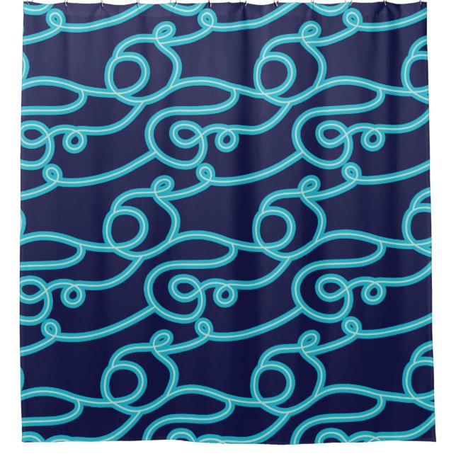 Turquoise & Navy Blue Beach Thème Douche rideau (Devant)