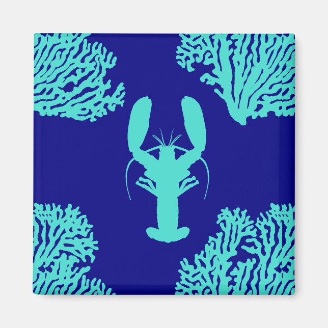 Turquoise Navy Lobster Coastal Pattern Magnet (Front)
