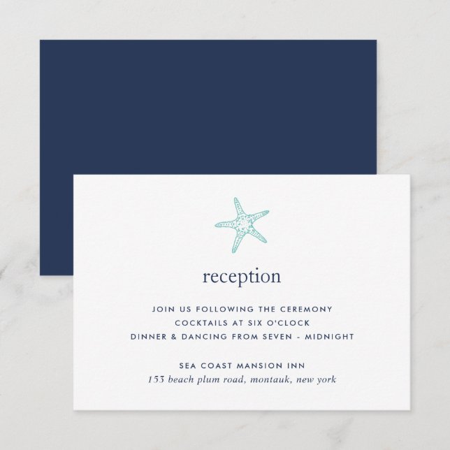 Turquoise & Navy Starfish Reception Card (Front/Back)