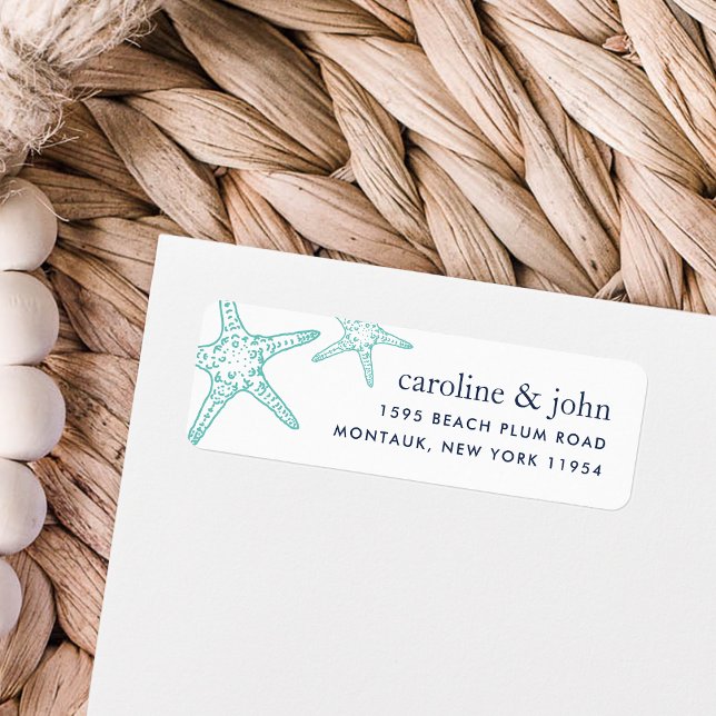 Turquoise & Navy Starfish Return Address (Creator Uploaded)