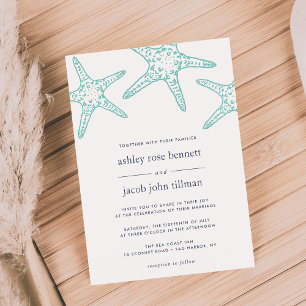 Turquoise & Navy Starfish Wedding Invitation