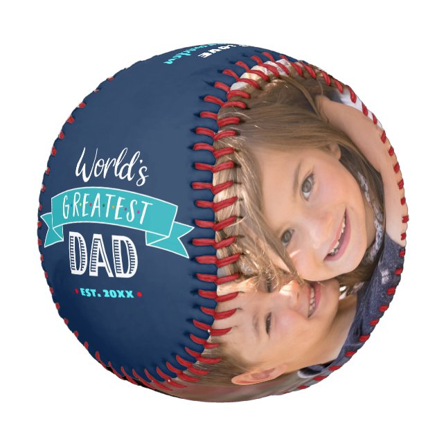 Turquoise Navy World’s Greatest Dad Typography Baseball (Angled)