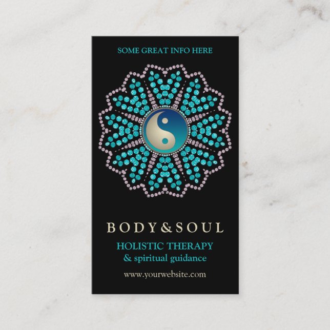 Turquoise noir Aqua YinYang Cartes de visite du No (Devant)