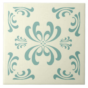 Turquoise Nouveau Flourish Ceramic Tile