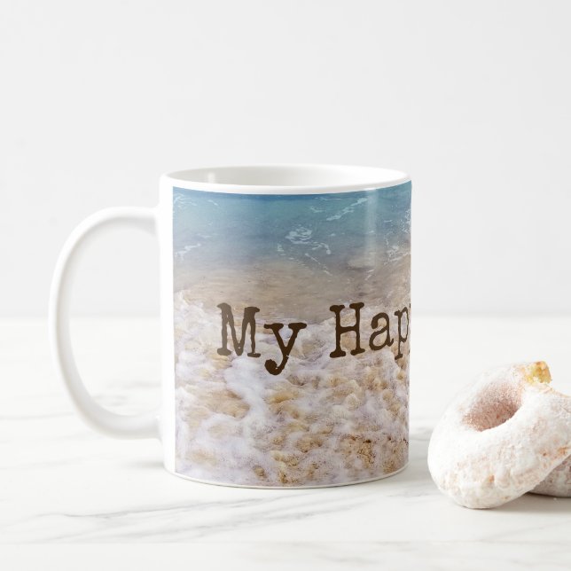 Turquoise Ocean Beach Coffee Mug (With Donut)