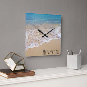 Turquoise Ocean Beach with Frothy Surf Square Wall Clock