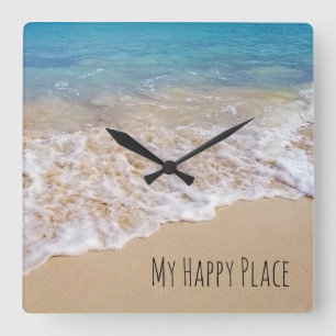 Turquoise ocean beach with surf square wall clock