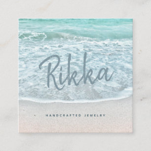 Turquoise Ocean Sandy Beach Handmade Jewellery Square Business Card