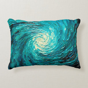 Turquoise Ocean Vortex Abstract Accent Pillow