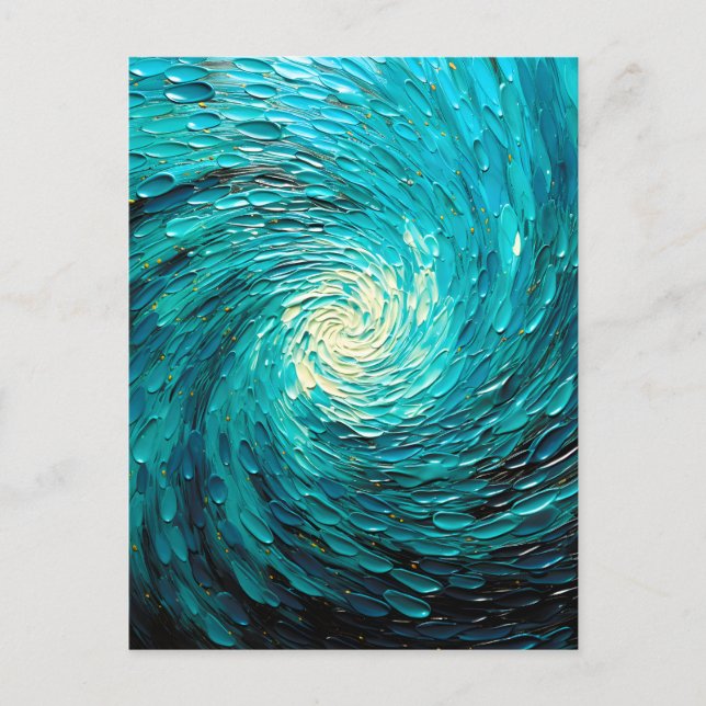 Turquoise Ocean Vortex Abstract Announcement Postcard (Front)