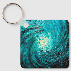 Turquoise Ocean Vortex Abstract Keychain