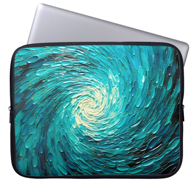 Turquoise Ocean Vortex Abstract Laptop Sleeve (Front)