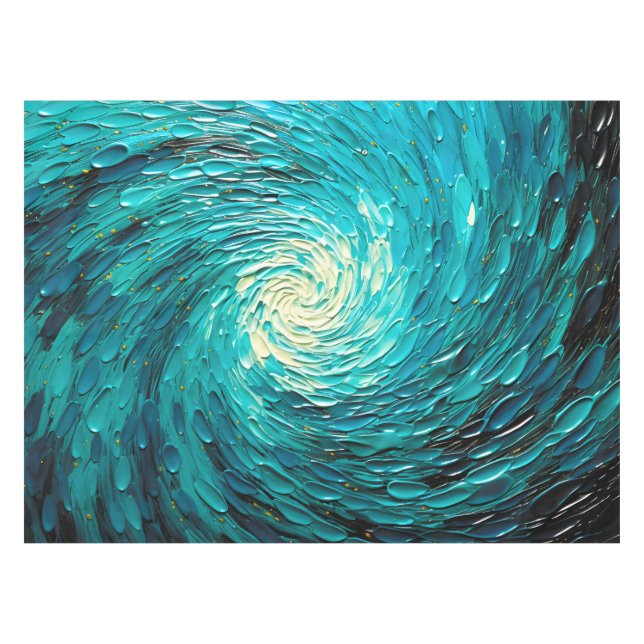 Turquoise Ocean Vortex Abstract Tablecloth (Front (Horizontal))