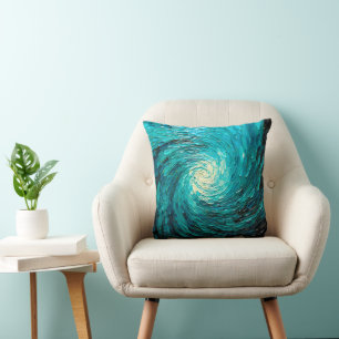 Turquoise Ocean Vortex Abstract Throw Pillow