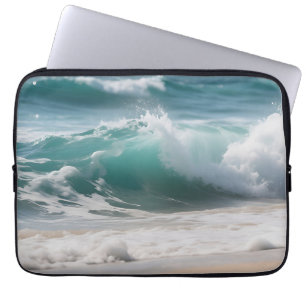 Turquoise Ocean Wave Crashing Shore Laptop Sleeve