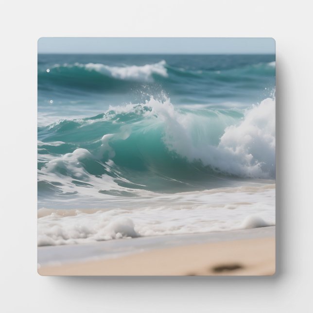 Turquoise Ocean Wave Crashing Shore Plaque (Front)