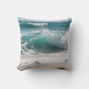 Turquoise Ocean Wave Crashing Shore Throw Pillow