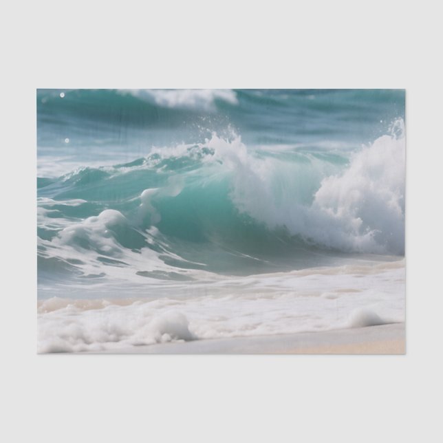 Turquoise Ocean Wave Crashing Shore Tissue Paper (Front)