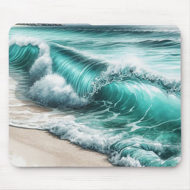 Turquoise Ocean Wave Mouse Pad (Front)