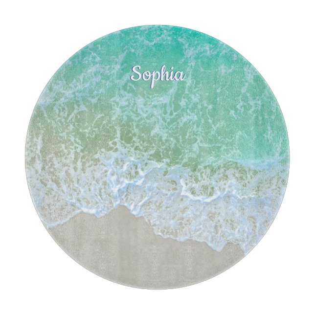 Turquoise Ocean Wave, Personalize Name or Monogram Cutting Board (Front)