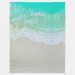 Turquoise Ocean Wave, Personalize Name or Monogram Fleece Blanket