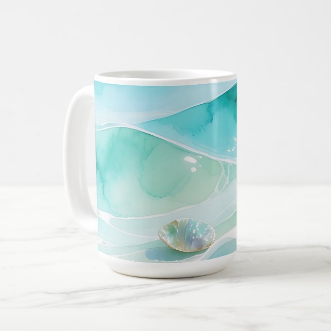 Turquoise Ocean Wave Seashell Coffee Mug (Front Left)