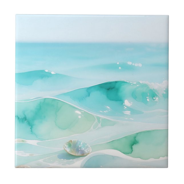 Turquoise Ocean Wave Seashell Tile (Front)