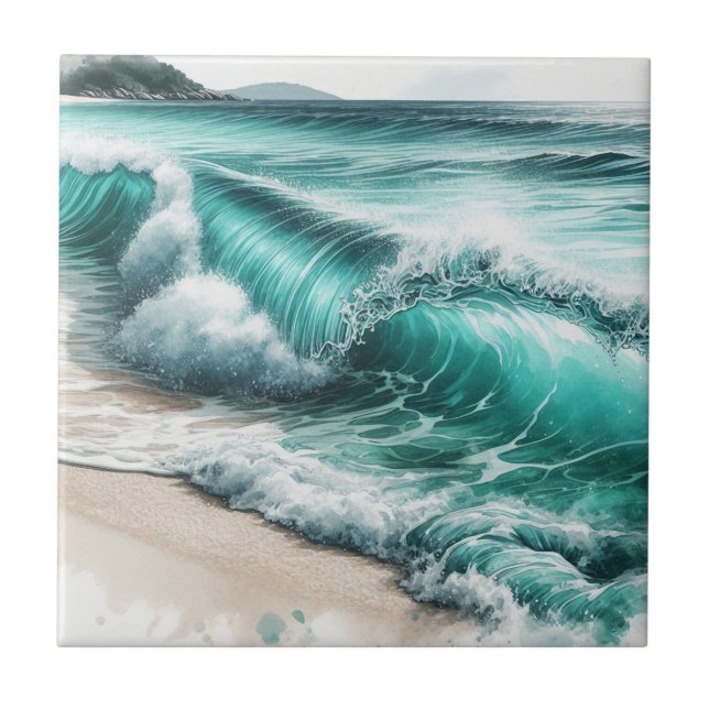 Turquoise Ocean Wave Tile (Front)