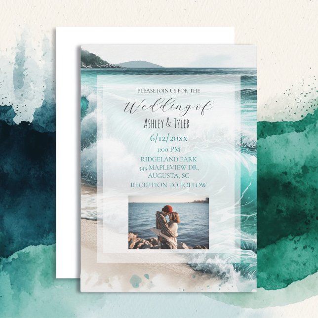 Turquoise Ocean Waves Coastal Wedding Invitation (Creator Uploaded)