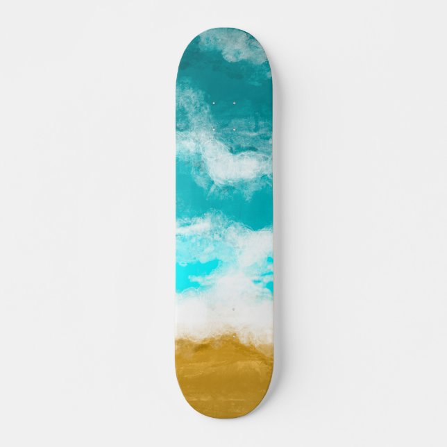 Turquoise Ocean Waves Hitting the Sand Skateboard (Front)